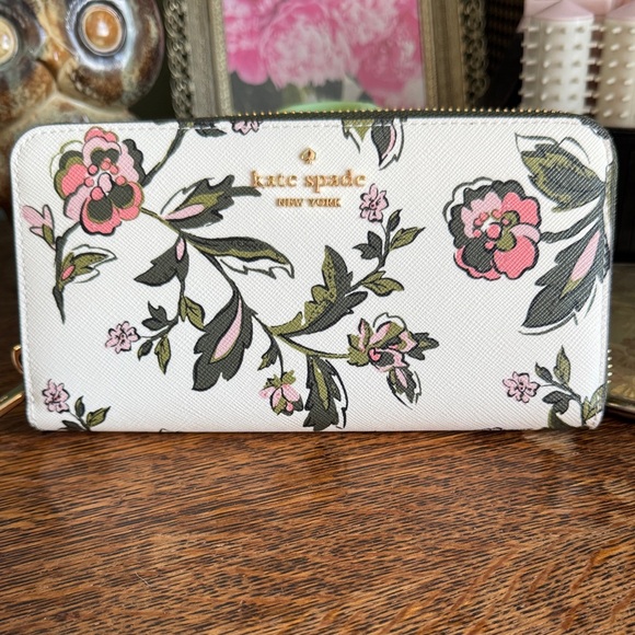 kate spade Handbags - NWOT kate spade Cream Floral Zip-Around Wallet with Pink & Green Accents